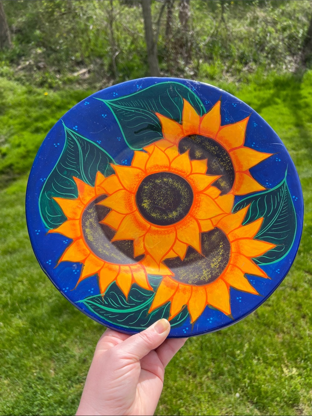 Vintage Hand-Painted Sunflower Decorative Wall Plate Vibrant Mexican Pottery